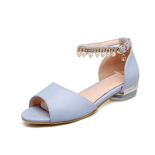 Fish mouth Pearl Chain Flat-heeled Shoe