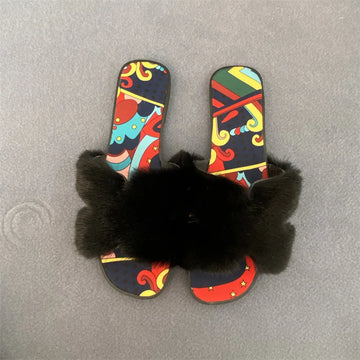 Comfort Non Slip 100% Real Mink Hair Flat Slippers