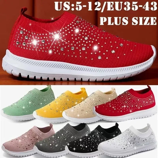 Rhinestone Glitter Slip on Sock Sneakers Knitted