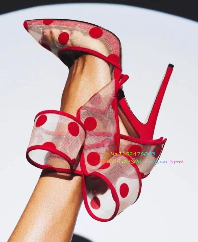 Mesh Polka Dot Butterfly High Heel Pumps