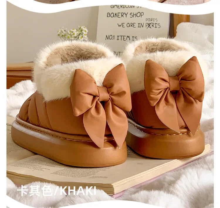 Warm Ankle Boots Plush with Bow Cotton Waterproof