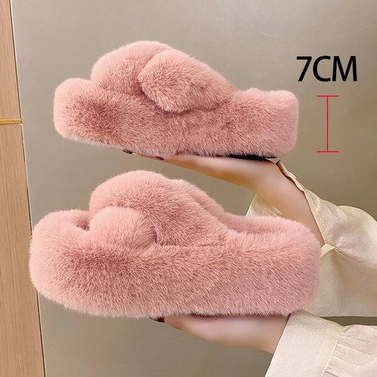 Chunky Platform Furry Outdoor Slippers