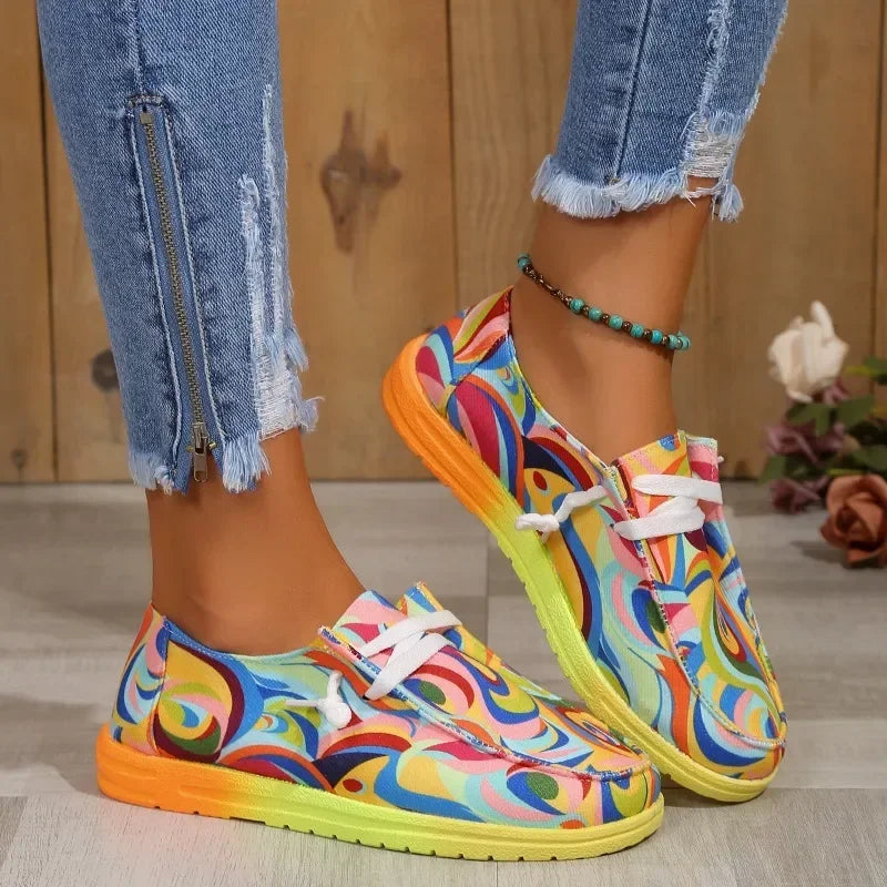 Ethnic Rainbow Multi-Color Print Lace-up Sneakers