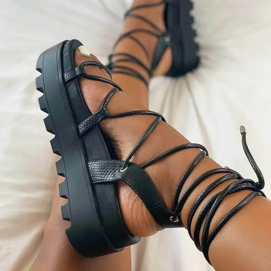 Gladiator Sandals Wedge Lace Up Platform