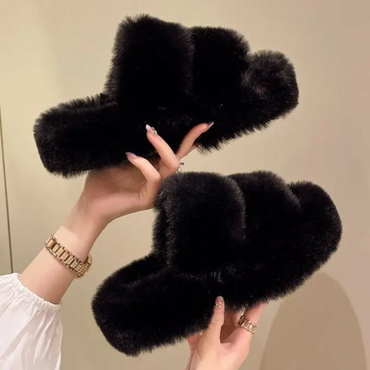 Fluffy Fur Slippers Cozy Fuzzy Slides