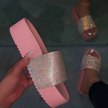 candy-colored platform rhinestone slippers