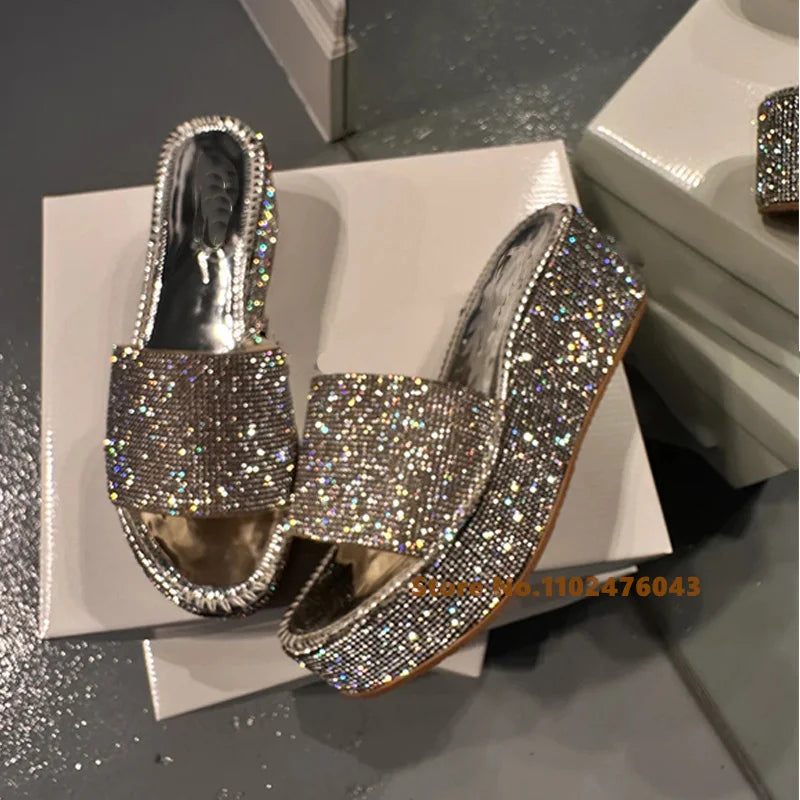 Crystal Platform Bling Bling Slides Mules Shoe