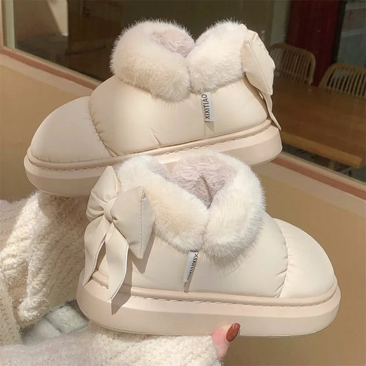 Warm Ankle Boots Plush with Bow Cotton Waterproof