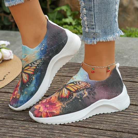 Printed Knitted Flats Lightweight Breathable Mesh Sneakers