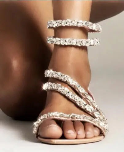 Bling Crystal Rhinestone Cross Strap flat sandal