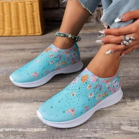 Comfort Breathable Casual Sneakers Rhinestone Flat