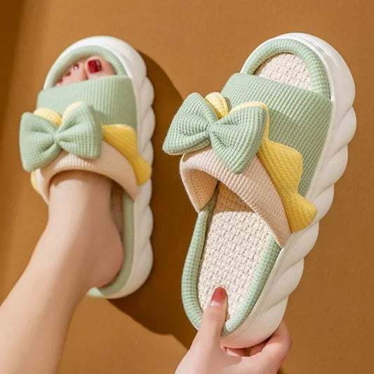 Cotton/Linen Cute Bowknot Comfy Anti-Slip House Slippers