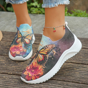 Printed Knitted Flats Lightweight Breathable Mesh Sneakers